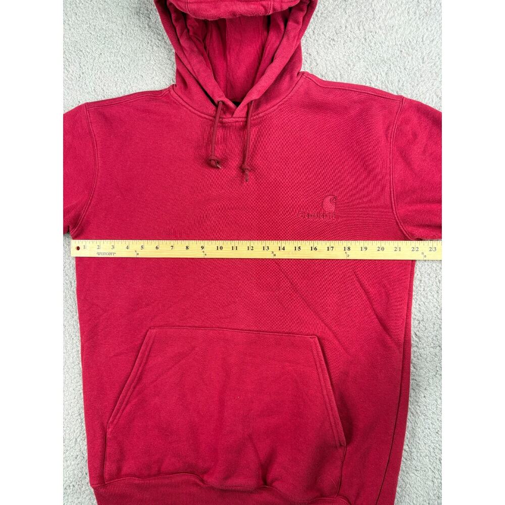 Carhartt Pullover Hoodie Mens Small Red Ribbed Hem Long Sleeves Embroidered Logo - Picture 5 of 7